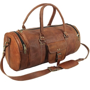 Personalized Full Grain Leather Duffle Bag for Men – Monogrammed Weekender, Travel & Gym Bag – Vintage Overnight Holdall