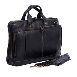 Leather messenger briefcase laptop shoulder bag handmade gifts for him crossbody bag college Computer Satchel men leather bag black