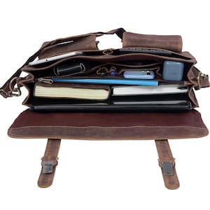 Leather Laptop Messenger Bag 17&quot; Large Full-Grain Leather | Handmade Office Briefcase | College Satchel Work Bag