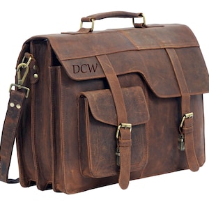 Messengertas van buffelleer – handgemaakte rustiekbruine aktetas, 17-inch laptoptas voor heren, volnerf kantoortas