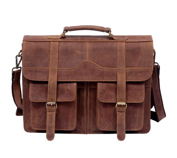 Genuine Buffalo Leather Briefcase Laptop Messenger Bag Best Computer  Satchel Handmade Bags for Men College Bag Shoulder Bag Large Rustic Bag 