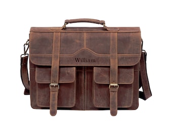 Personalized Leather Briefcase: Handcrafted Brown Messenger Bag for Men | Office Bag Laptop Shoulder Satchel | Work Bag | Gift for him