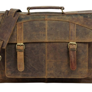 Sac messager personnalisé en cuir de buffle pour ordinateur portable | Porte-documents fait main à bandoulière universitaire | Cartable vintage pour homme