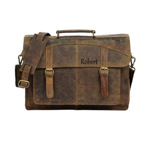 Gepersonaliseerde leren schoudertas – volnerf laptopaktetas, kantoortas voor heren, universiteitsportfolio, rustieke werkcadeautas