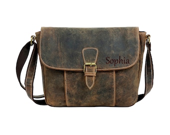 Sac à bandoulière en cuir personnalisé - Cartable de voyage de tous les jours fait main pour homme et femme, sac à main rustique, idée cadeau pour la Saint-Valentin