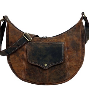 Leather Crossbody Bag | Personalized 15&quot; Crescent Purse Tote | Handmade Full-Grain Shoulder Satchel | Vantage Gift for Her
