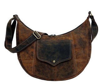 Handmade Full-Grain Leather Crossbody Bag – Crescent Shoulder Purse for Women, Valentine’s & Birthday Gift
