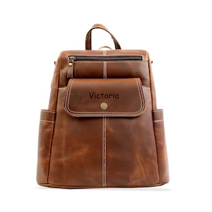 Leather Backpack for Women – Genuine Full Grain Leather Laptop Backpack, Handmade Travel Daypack, Work & College Bag, Valentine gift for her