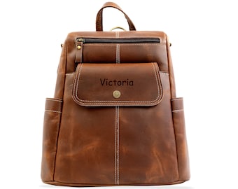 Leather Backpack for Women Genuine Full Grain Laptop Backpack, Travel Daypack, Work & College Bag, Tote Shoulder Bag, Christmas Gift