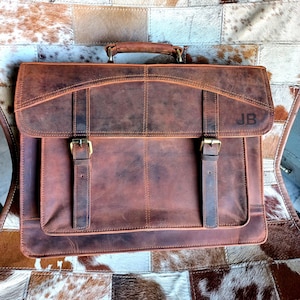 Leather Messenger Bag for Men & Women - Genuine Leather Laptop Satchel, Handmade Vintage Minimalist Work Travel Bag, Personalized Gift