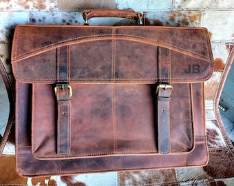Handmade Buffalo Leather Messenger Bag – Vintage Laptop Satchel, Personalized