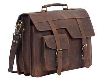Genuine Buffalo Leather Briefcase Laptop Messenger Bag Best Computer Satchel Handmade Bags for Men college bag shoulder bag Large rustic bag