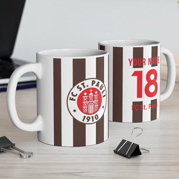 FC St. Pauli Custom Jersey Soccer Mug 11oz, Personalize your 1. FC St. Pauli mug with name & number, german custom mug, custom football mug