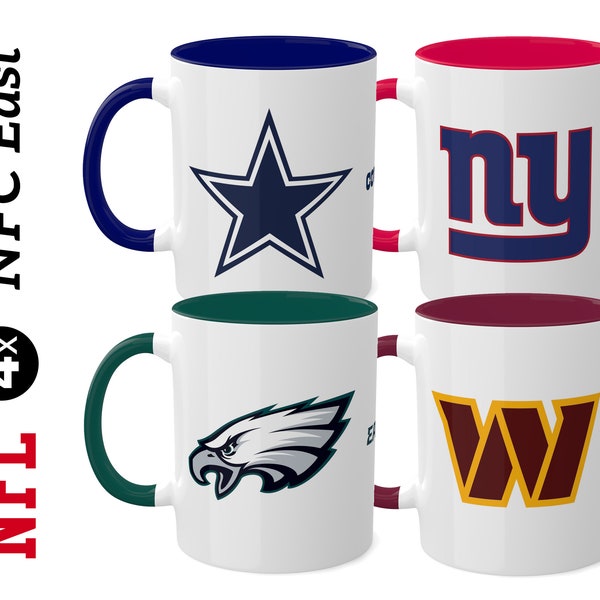 Dallas Cowboys, New York Giants, Philadelphia Egles, Washington Commanders - 4 NFL NFC East Team Mugs, 11oz, NFL merch, Giants merch