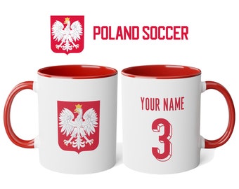 POLAND Custom Football Jersey Mug 11oz, Personalize your Poland Euro 2024 soccer mug with name and number, custom Poland football mug