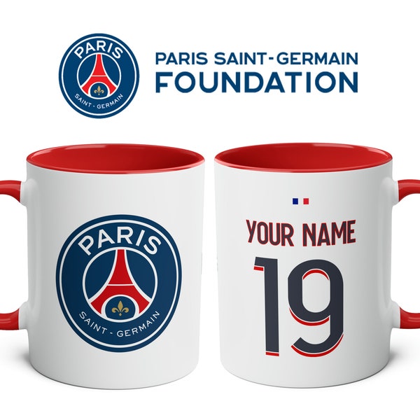 PSG Paris Saint-Germain Custom Jersey Mug 11oz, Personnalisez votre tasse PSG avec nom et numéro, tasse de football france, tasse de football personnalisée france