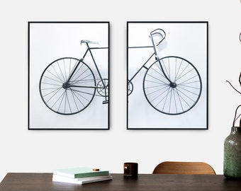 RETRO BIKE - Set of 2 printable posters of an old racing bike split up in two halfs, printable download, digital photo, wall art, minimalism