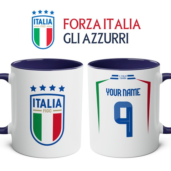 ITALY Custom National Football Jersey Euro 2024 Mug 11oz, Personalize your Italian soccer mug with name & number, custom Italia soccer mug
