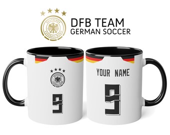 Germany Custom Football Jersey Mug 11oz, Personalize your Germany Euro 2024 soccer mug with name and number, custom German football mug