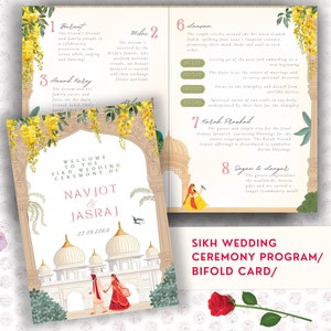 Sikh Wedding Program Guide Ceremony Indian Wedding Program Punjabi Wedding Ceremony Card Bifold Program Traditional Illustration Print Canva