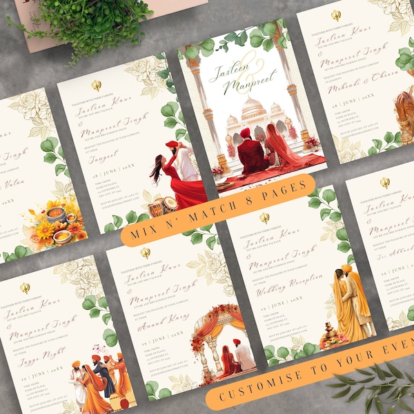 Sikh Wedding Invitation Punjabi Card Sikh Indian Wedding Invitation Illustration Sikh Digital Invitation Punjabi Wedding Couple Graphi Canva