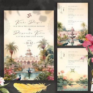 Traditional Indian Wedding Invitation Illustration Indian Mughal Wedding Invitation Muslim Wedding Peacock Indian Garden Wed Template Canva