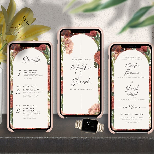 Indian Wedding Invitation Indian Digital Mobile Invitation Hindu Wedding Electronic DIY Digital Wedding Template Floral Botanical Smartphone