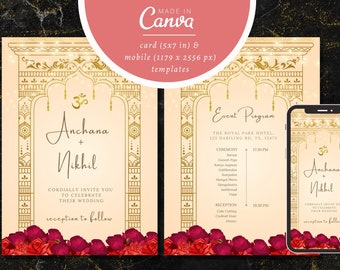 Indian Wedding Invitation Card Indian Digital Invitation Mobile Hindu Wedding Electronic Shaadi Invite DIY Digital Muslim Template Canva