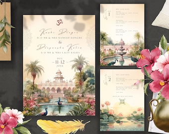 Traditional Indian Wedding Invitation Illustration Indian Mughal Wedding Invitation Muslim Wedding Peacock Indian Garden Wed Template Canva