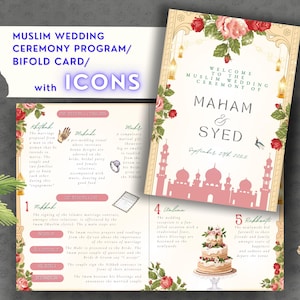 Muslim Wedding Program Guide Ceremony Islamic Wedding Program Muslim Wedding Ceremony Card Bifold Program Traditional Illustration Canva
