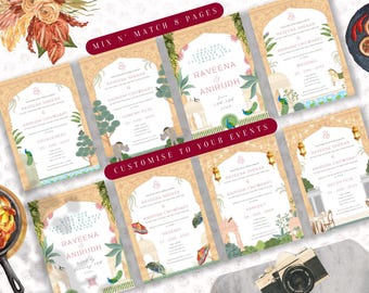 Traditional Indian Wedding Invitation Illustration Indian Mughal Wedding Invitation Hindu Wedding Garden Hindu Set Invitation Template Canva