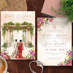Indian Wedding Invitation Illustration Hindu Digital Invitation Hindu Wedding Couple Indian Graphic Shaadi Digital Muslim Template Canva