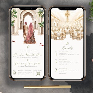 Indian Wedding Invitation Illustration Hindu Digital Invitation Hindu Wedding Couple Indian Graphic Shaadi Digital Muslim Template Canva