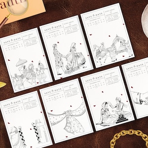 Indian Save The Date Hindu Wedding Save The Date Invitation Indian Wedding Card Hindu Invitation Line Art Illustratio Digital Template Canva
