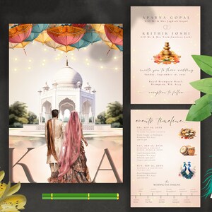 Indian Wedding Invitation Illustration Hindu Digital Invitation Hindu Wedding Couple Indian Graphic Shaadi Digital Muslim Template Canva