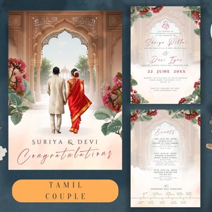 Traditional Indian Wedding Invitation Illustration Indian Mughal Wedding Invitation Hindu Wedding Tamil Couple Wed Temple Template Canva