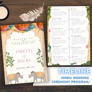 Hindu Wedding Program Guide Ceremony Indian Wedding Program Shaadi Wedding Ceremony Card Bifold Program Traditional Illustration Print Canva