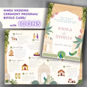 Hindu Wedding Program Guide Ceremony Indian Wedding Program Shaadi Wedding Ceremony Card Bifold Program Traditional Illustration Print Canva