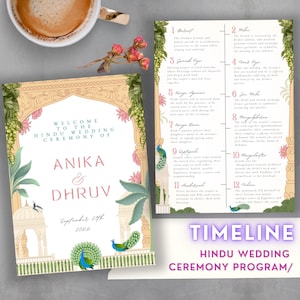 Hindu Wedding Program Guide Ceremony Indian Wedding Program Shaadi Wedding Ceremony Card Bifold Program Traditional Illustration Print Canva