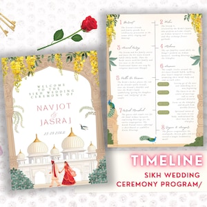 Sikh Wedding Program Guide Ceremony Indian Wedding Program Punjabi Wedding Ceremony Card Bifold Program Traditional Illustration Print Canva
