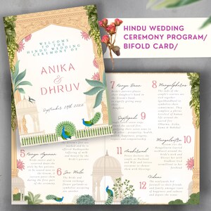 Hindu Wedding Program Guide Ceremony Indian Wedding Program Shaadi Wedding Ceremony Card Bifold Program Traditional Illustration Print Canva