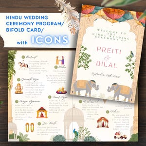 Hindu Wedding Program Guide Ceremony Indian Wedding Program Shaadi Wedding Ceremony Card Bifold Program Traditional Illustration Print Canva