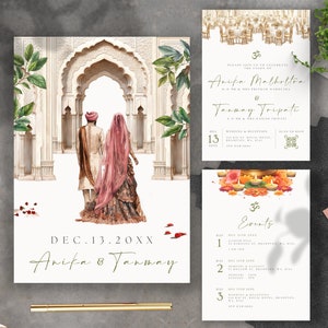 Indian Wedding Invitation Illustration Hindu Digital Invitation Hindu Wedding Couple Indian Graphic Shaadi Digital Muslim Template Canva