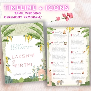 Tamil Wedding Program Guide Ceremony South Indian Wedding Program Telugu Wedding Ceremony Card Bifold Program Traditional Illustration Canva
