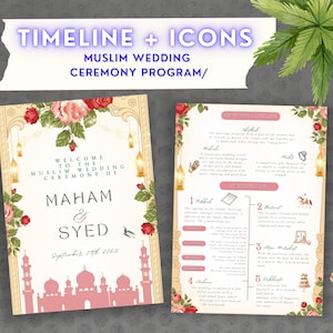 Muslim Wedding Program Guide Ceremony Islamic Wedding Program Muslim Wedding Ceremony Card Bifold Program Traditional Illustration Canva