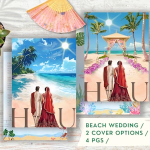 Beach Wedding Indian Invitation Illustration Hindu Digital Invitation Hindu Wedding Couple Indian Graphic Shaadi Digital Desi Template Canva
