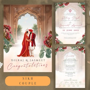 Traditional Indian Wedding Invitation Illustration Indian Mughal Wedding Invitation Hindu Wedding Sikh Couple Wedding Temple Template Canva