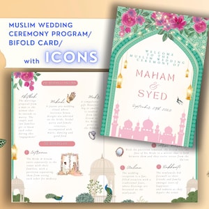 Muslim Wedding Program Guide Ceremony Islamic Wedding Program Muslim Wedding Ceremony Card Bifold Program Traditional Illustration Canva