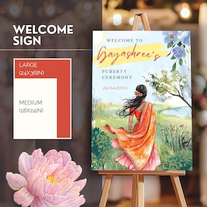 Puberty Ceremony Welcome Sign Indian Welcome Sign Half Saree Welcome Sign Function Half Sari Ceremony Function Indian Poster Template Canva
