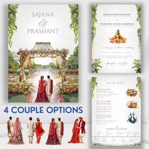 Botanischer Garten Hochzeit Indische Einladung Illustration Indische Hochzeit im Freien Haus Einladung Hindu Tamil Muslim Sikh Paar Vorlage Canva